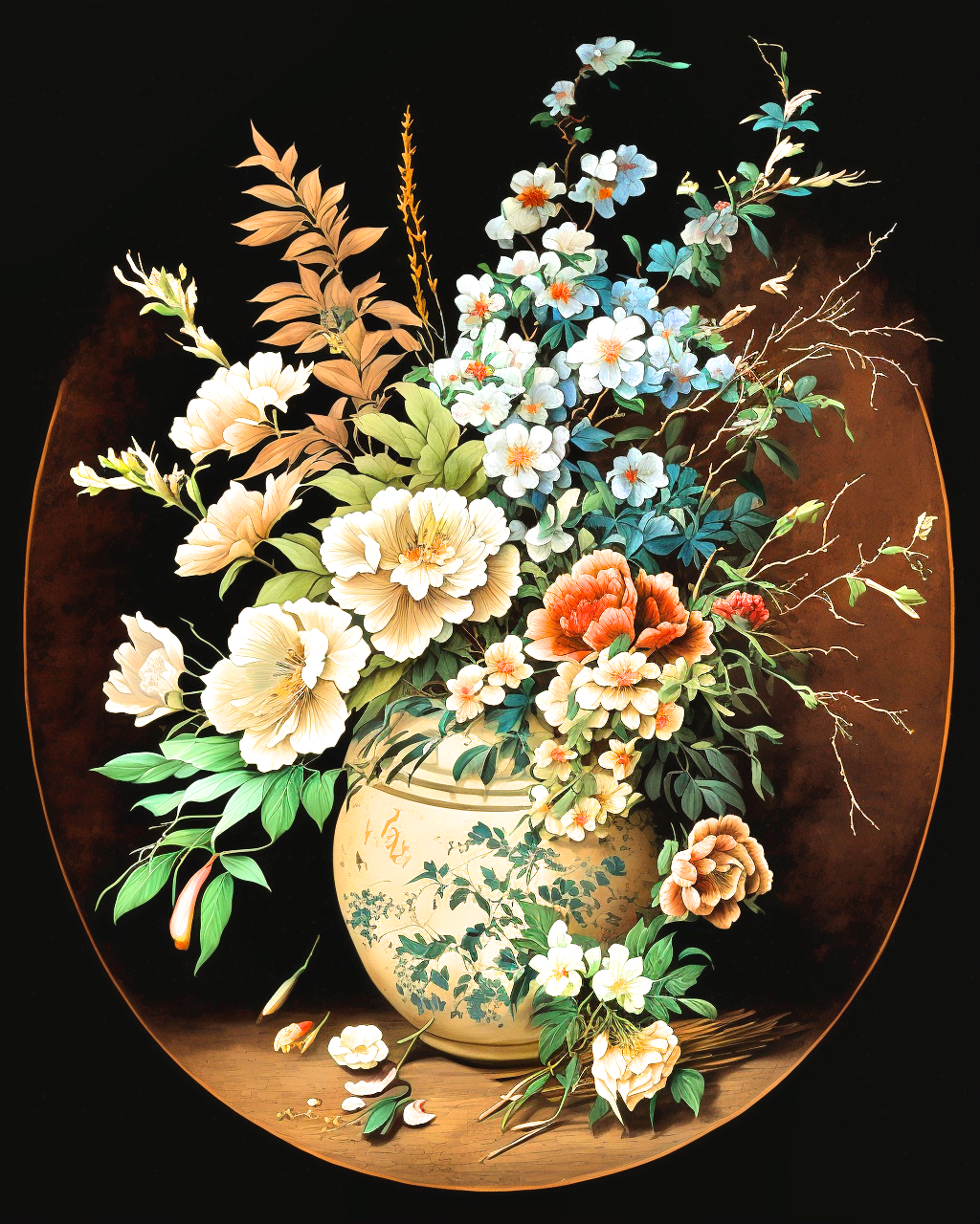 Cream Vase Flower Bouquet Diamond Art Kit