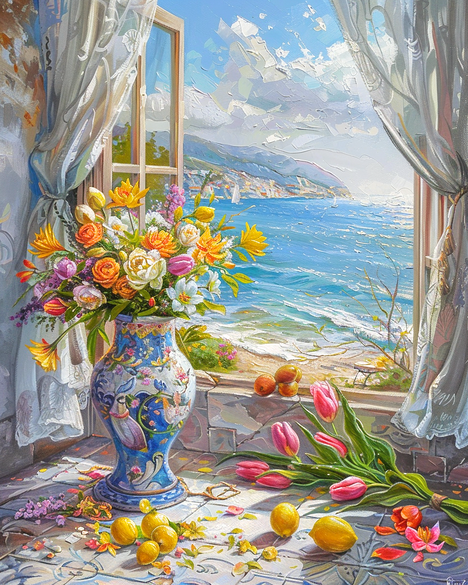 Open Window Flower Bouquet Vase Diamond Art Kit