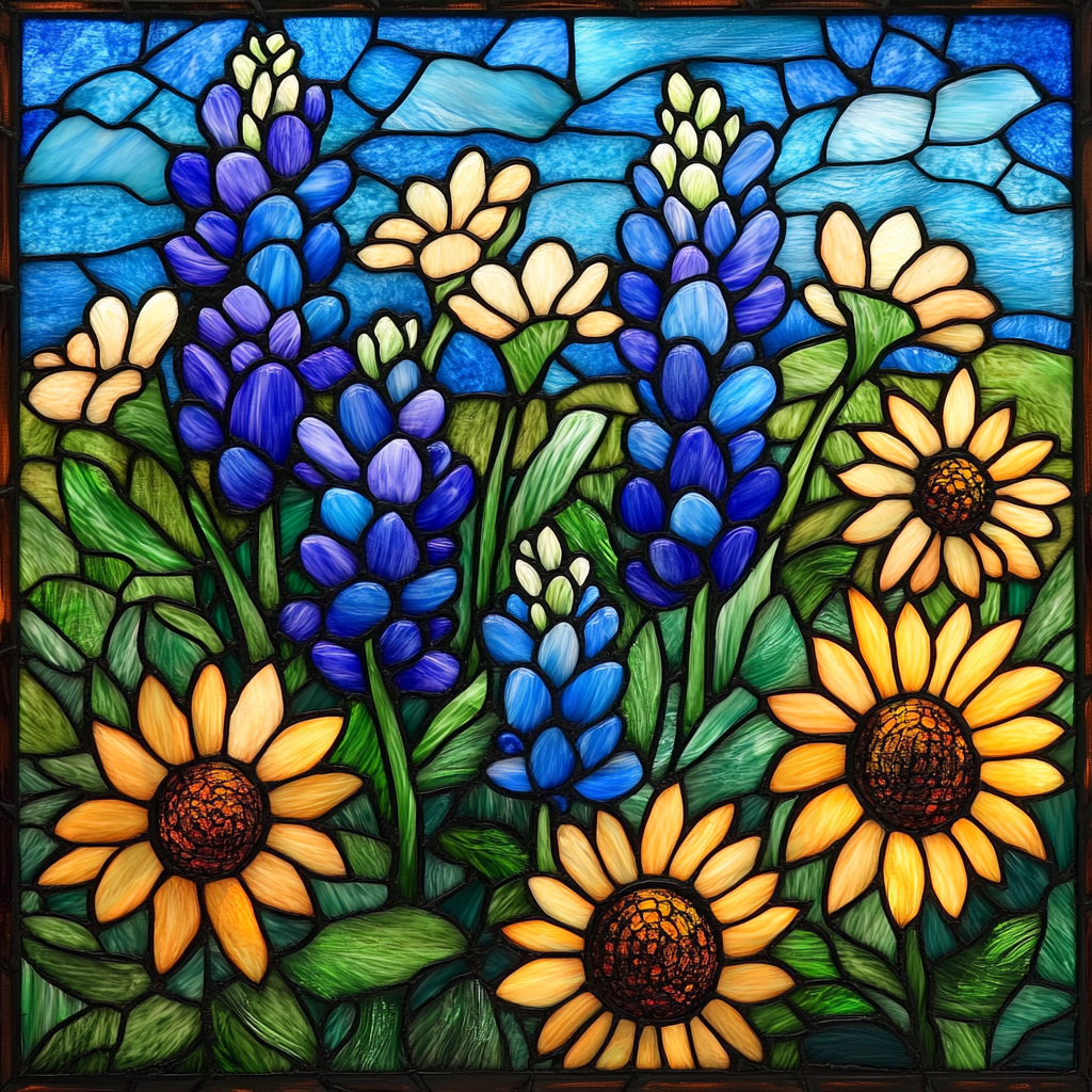 Bluebonnets Sunflowers Abstract Diamond Art Kit
