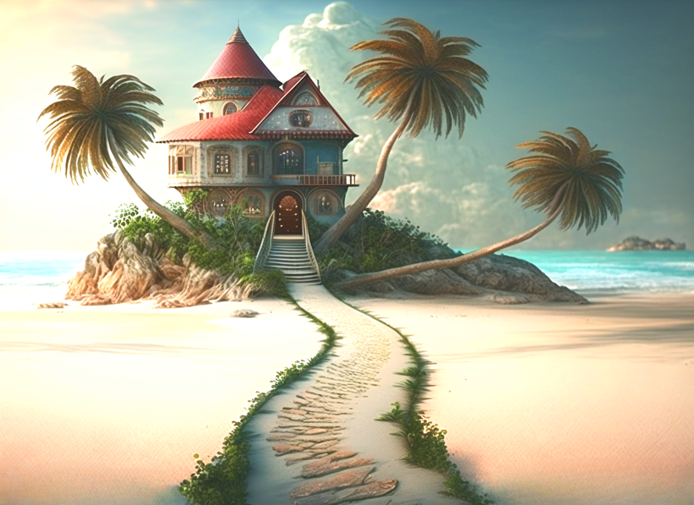 Abstract Three Palm Beach House Diamond Art Kit