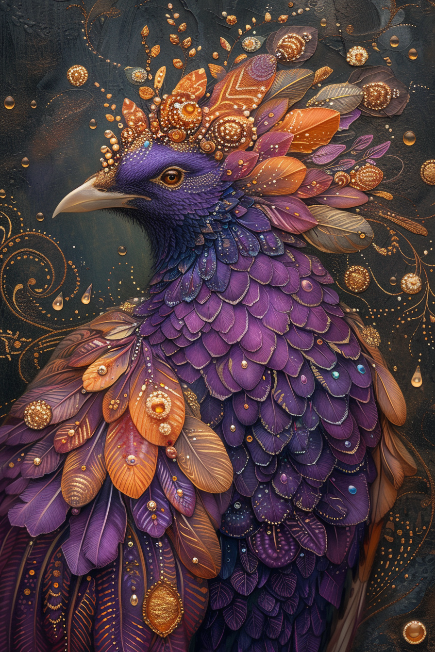 Purple Feather Bird Diamond Art Kit