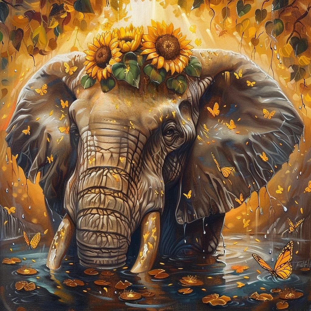 Water Submerged Elephant Flowers Diamond Art Kit