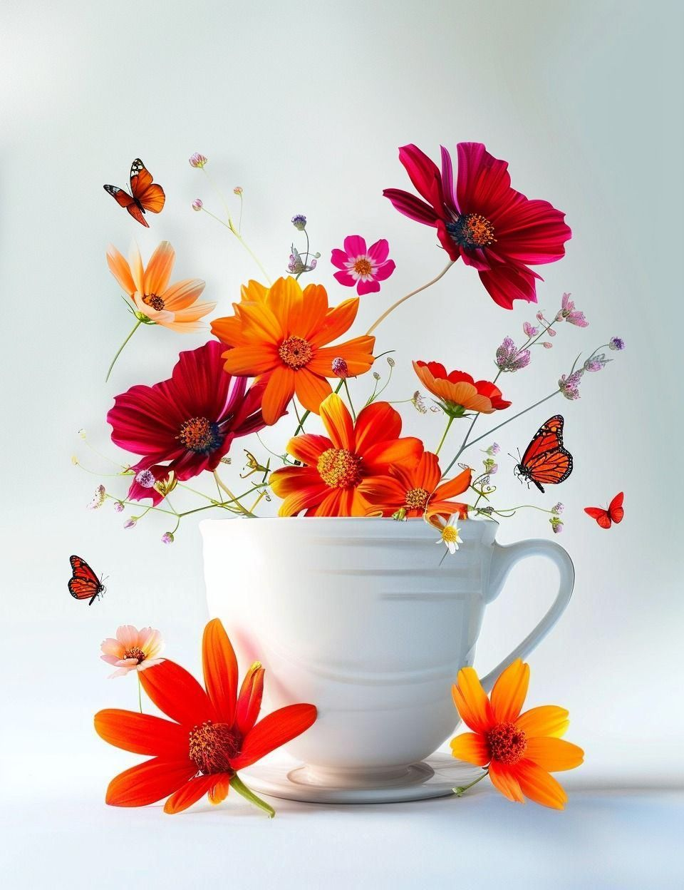 White Cup Orange Flowers Diamond Art Kit