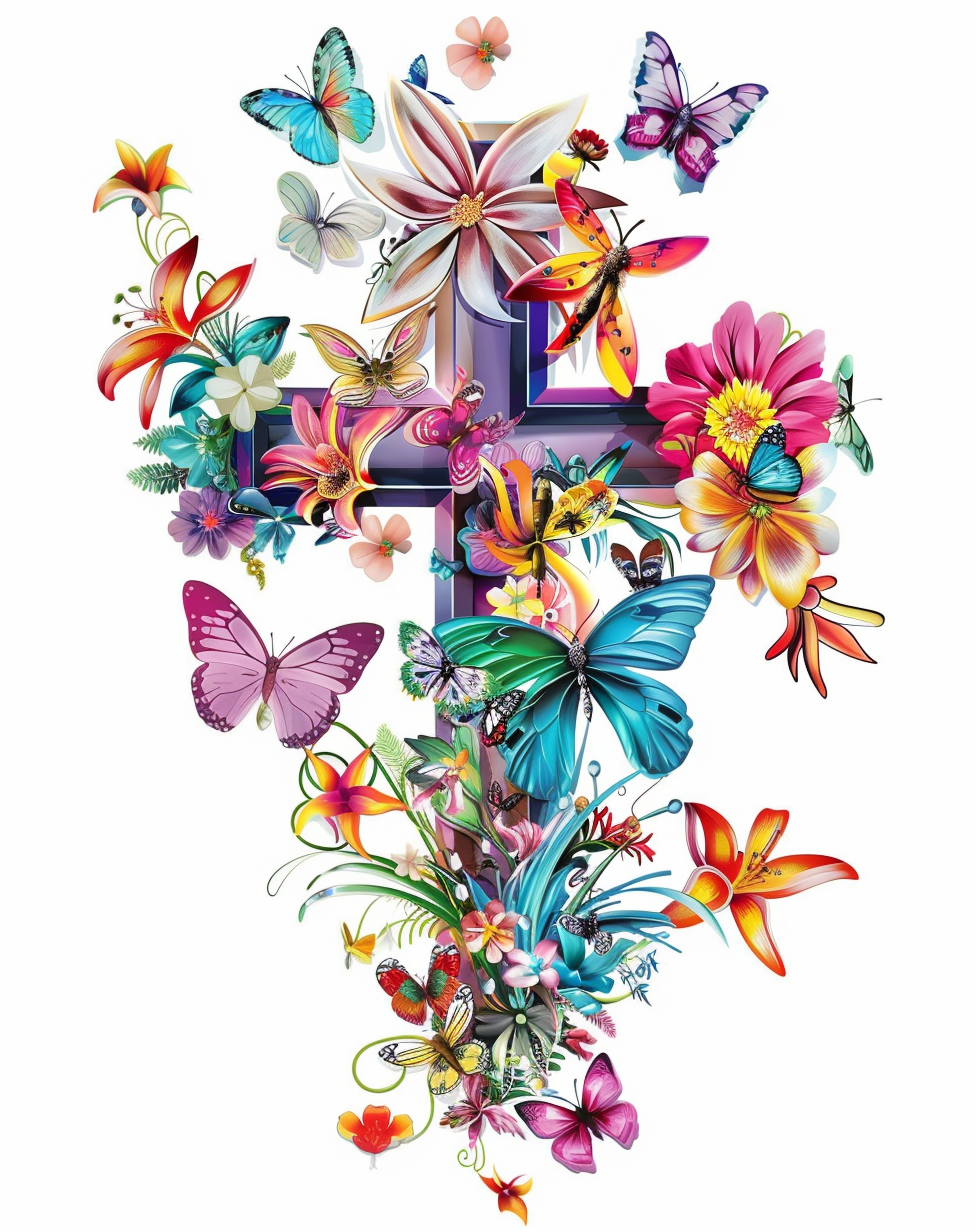 Purple Flowers Cross Diamond Art Kit