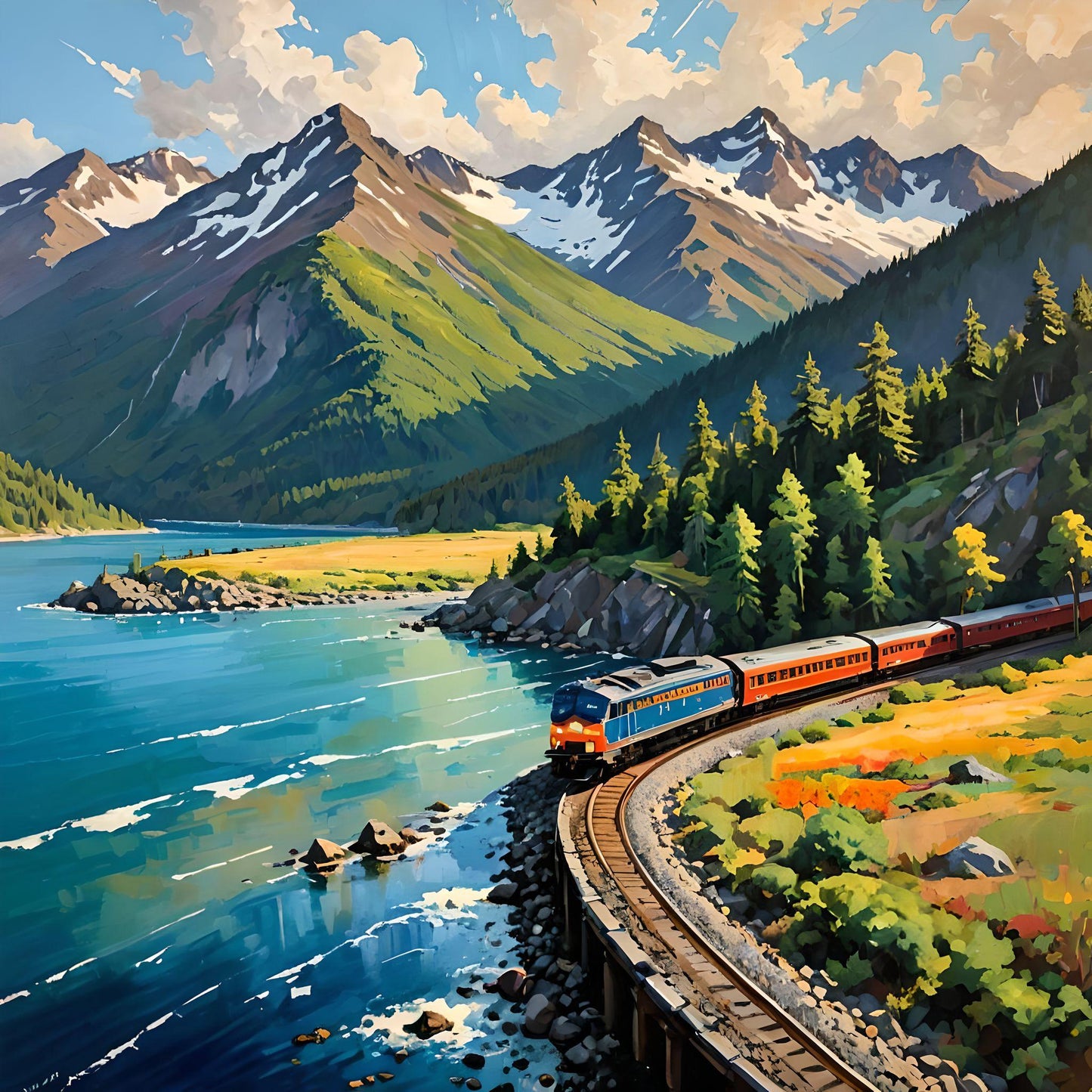 Train By The Water Diamond Art Kit