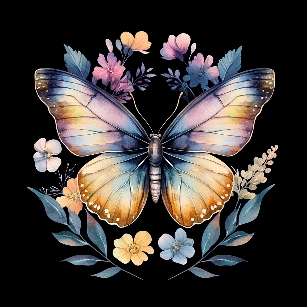 Shaded Butterfly And Flowers Diamond Art Kit