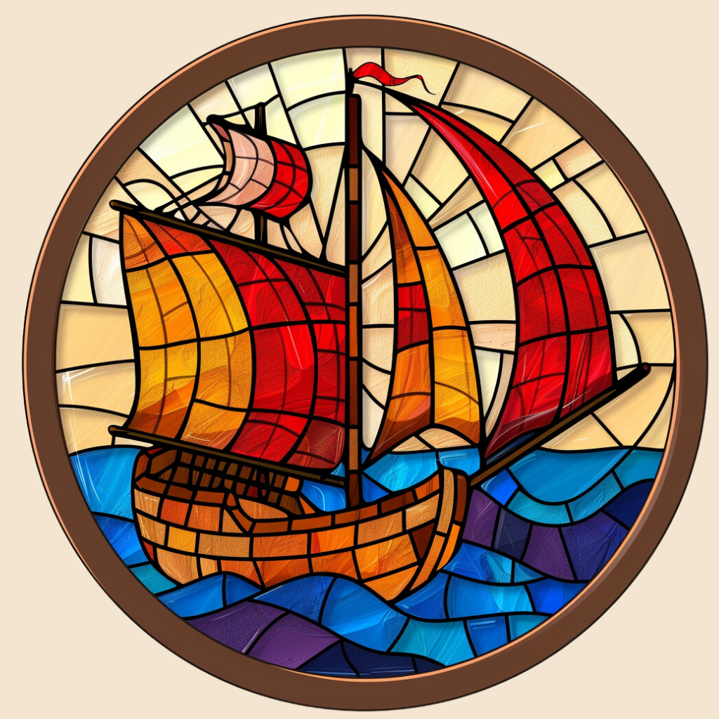 Red Orange Sail Abstract Ship Diamond Art Kit
