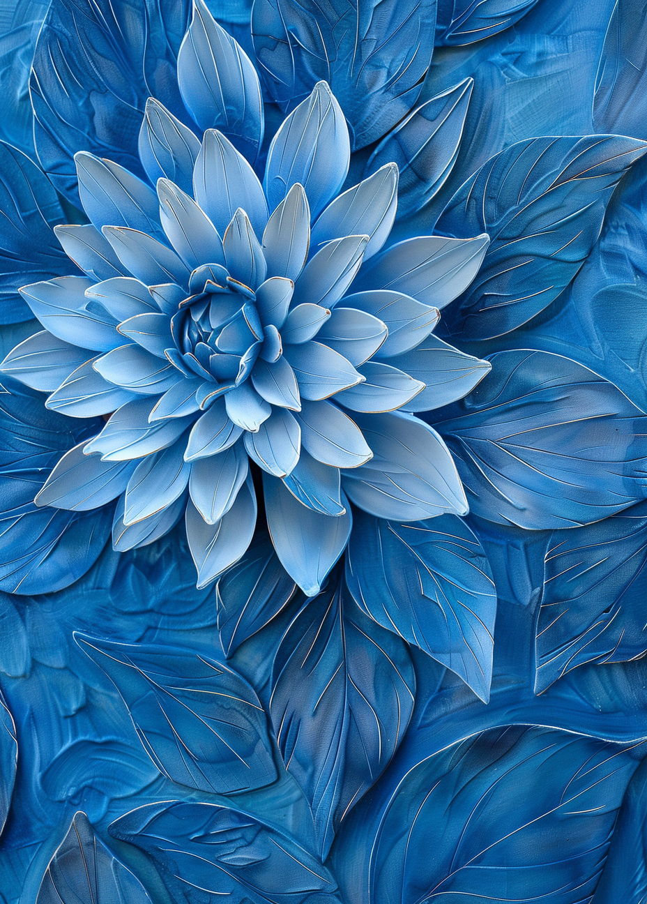 Blue Flower And Leaves Diamond Art Kit