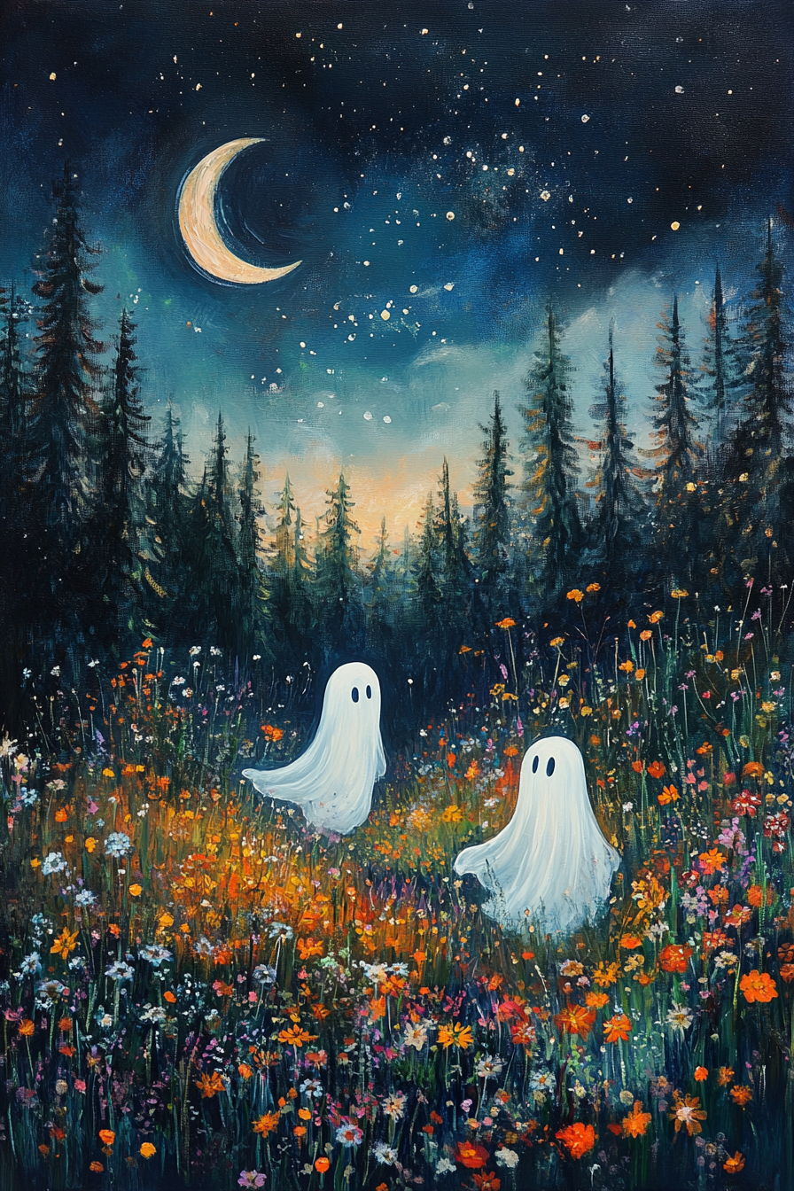 Crescent Moon White Ghosts Diamond Art Kit