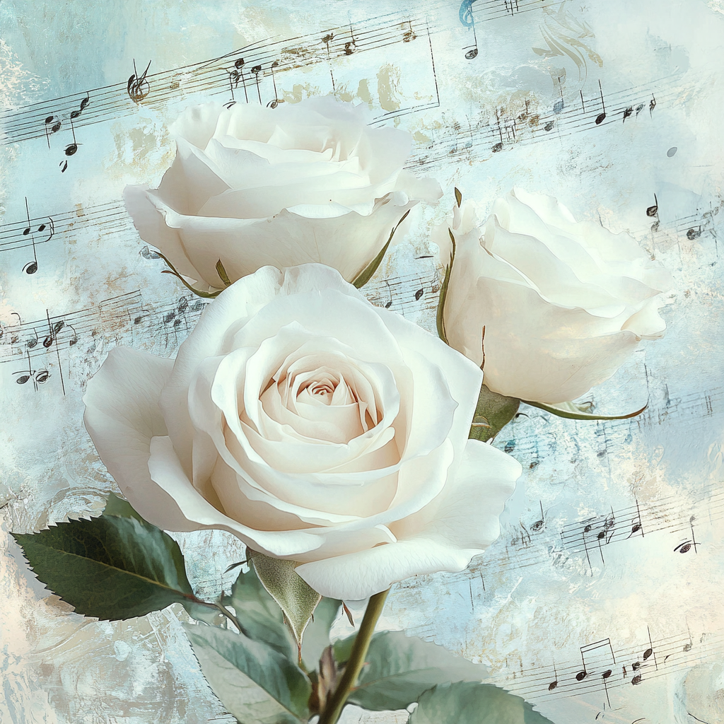 Three White Roses Music Diamond Art Kit