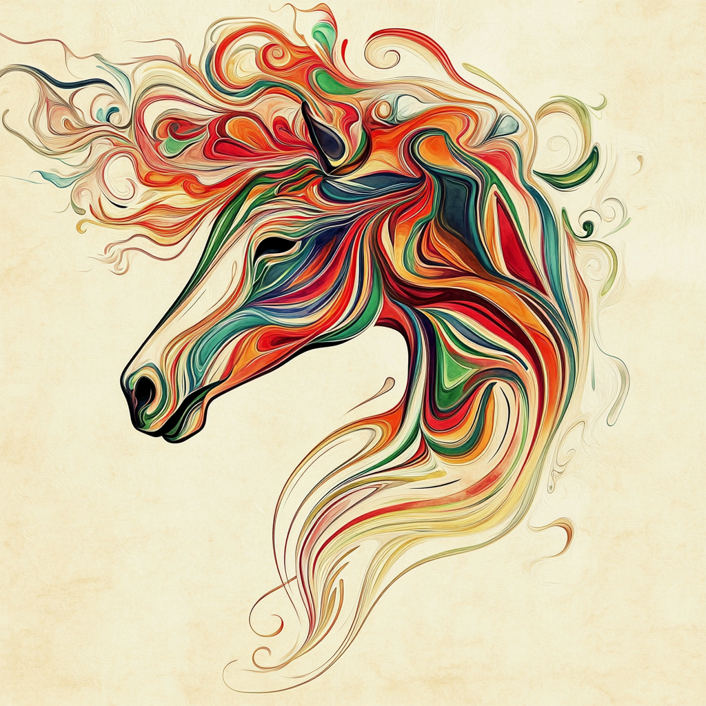 Green Red Paint Swirl Horse Diamond Art Kit