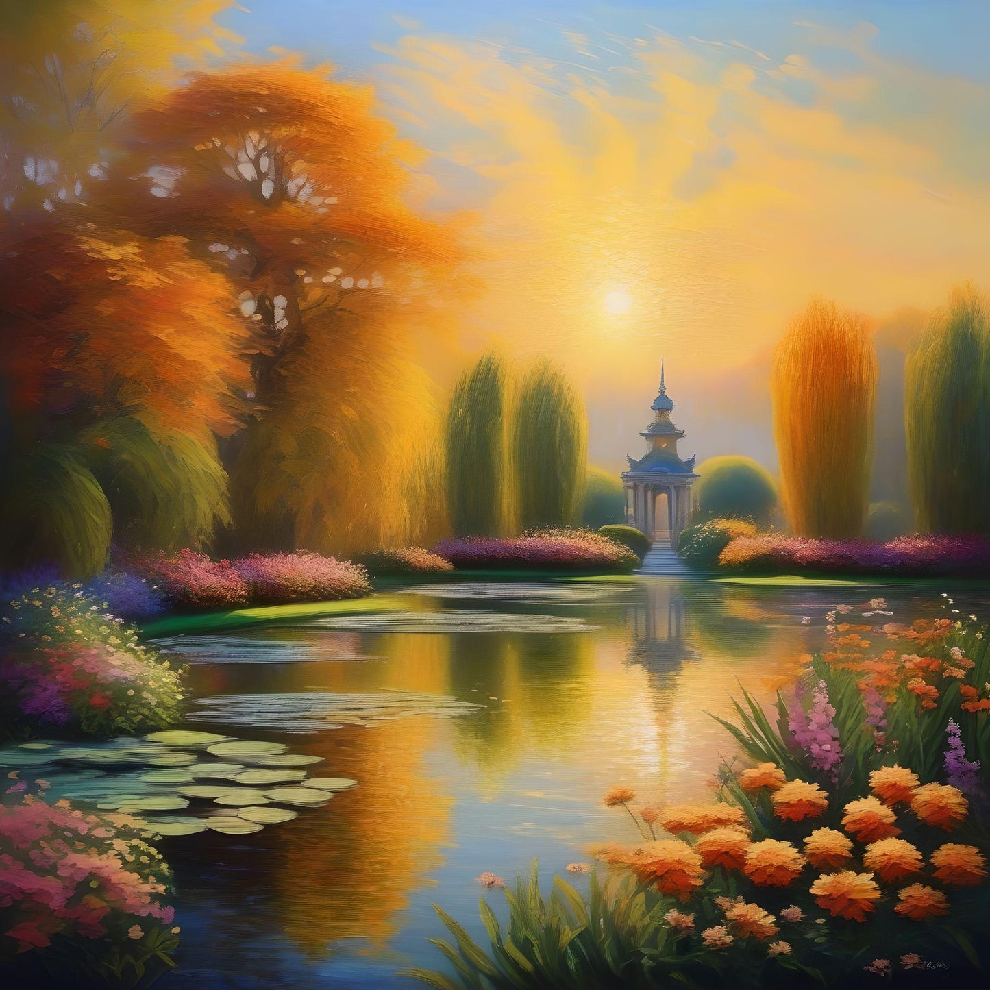 Flower Bordered Pond Diamond Art Kit