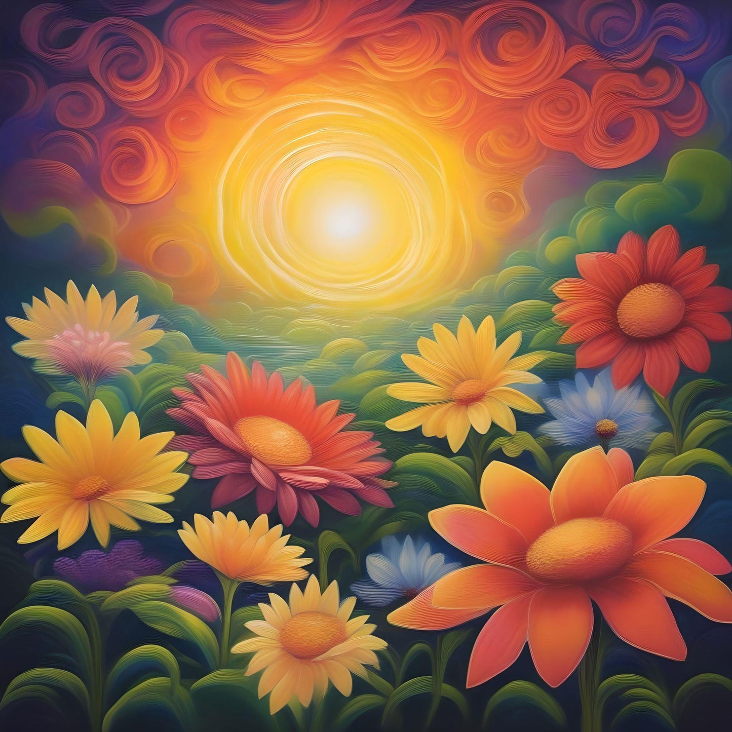 Abstract Sunrise Flowers Diamond Art Kit