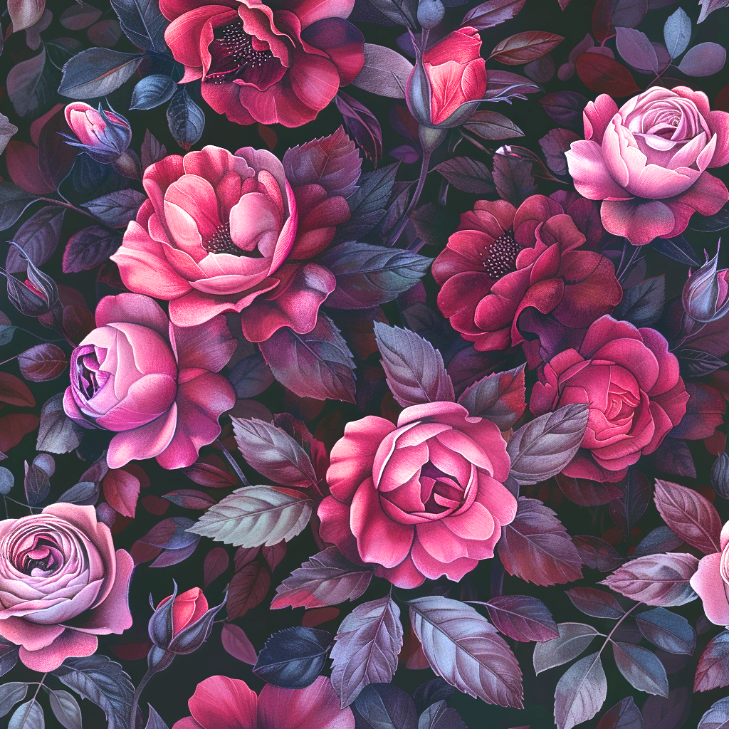 Burgundy And Pink Flowers Diamond Art Kit