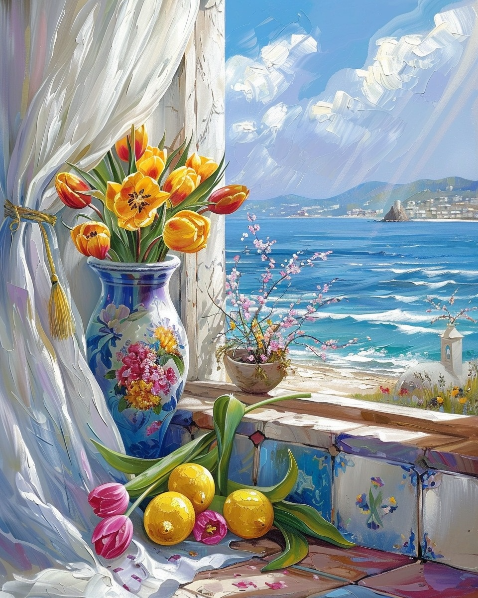 Flower Vase Of Orange Tulips Diamond Art Kit