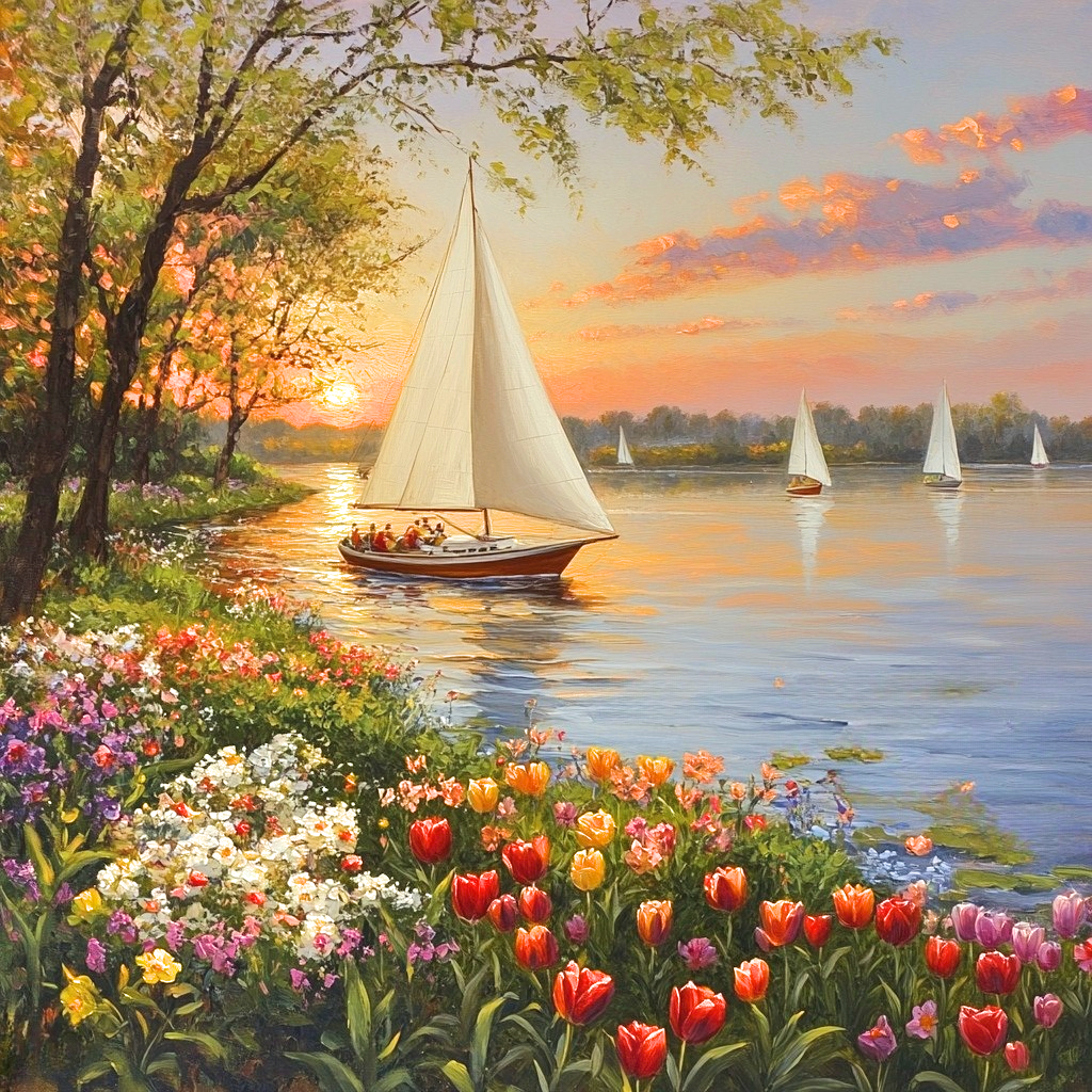 Colorful Flower Sailboat Diamond Art Kit