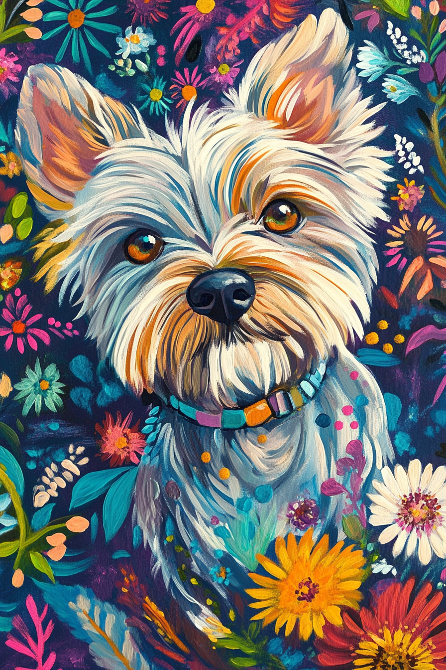 Abstract Terrier And Flowers Diamond Art Kit