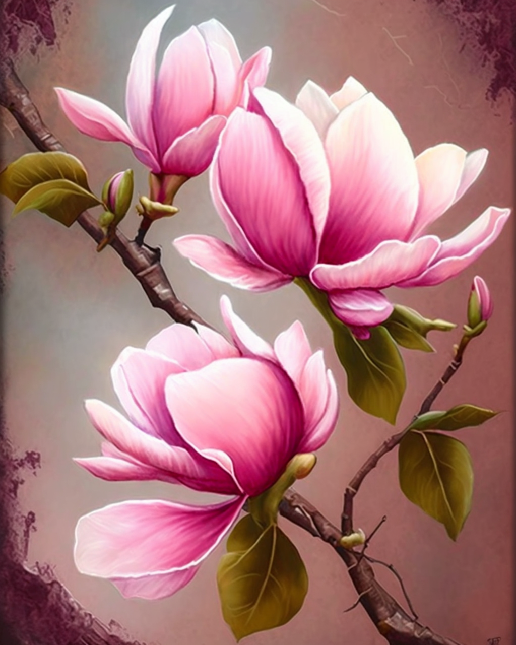 Three Pink Magnolias Diamond Art Kit
