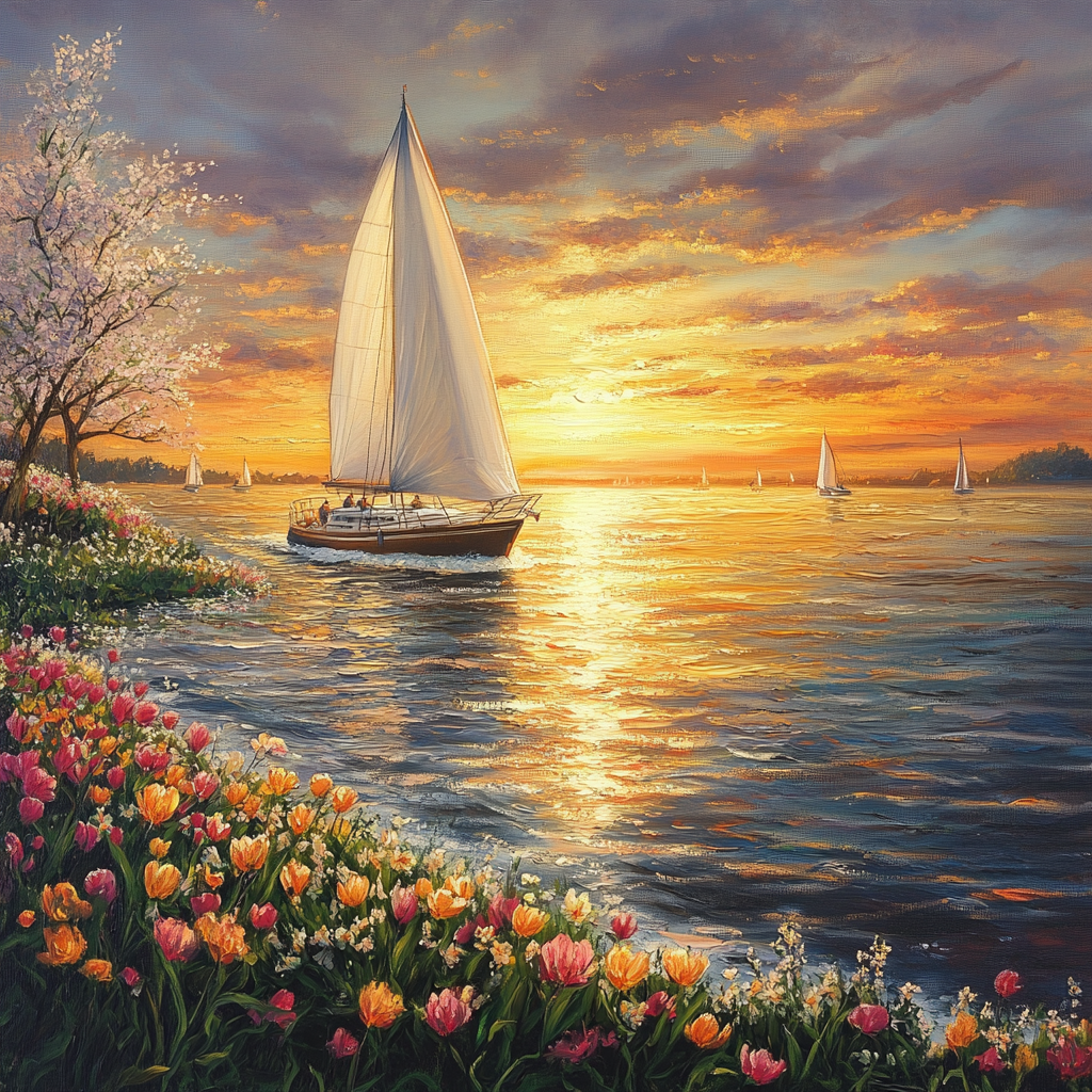 Pink Orange Tulips Sailboats Diamond Art Kit
