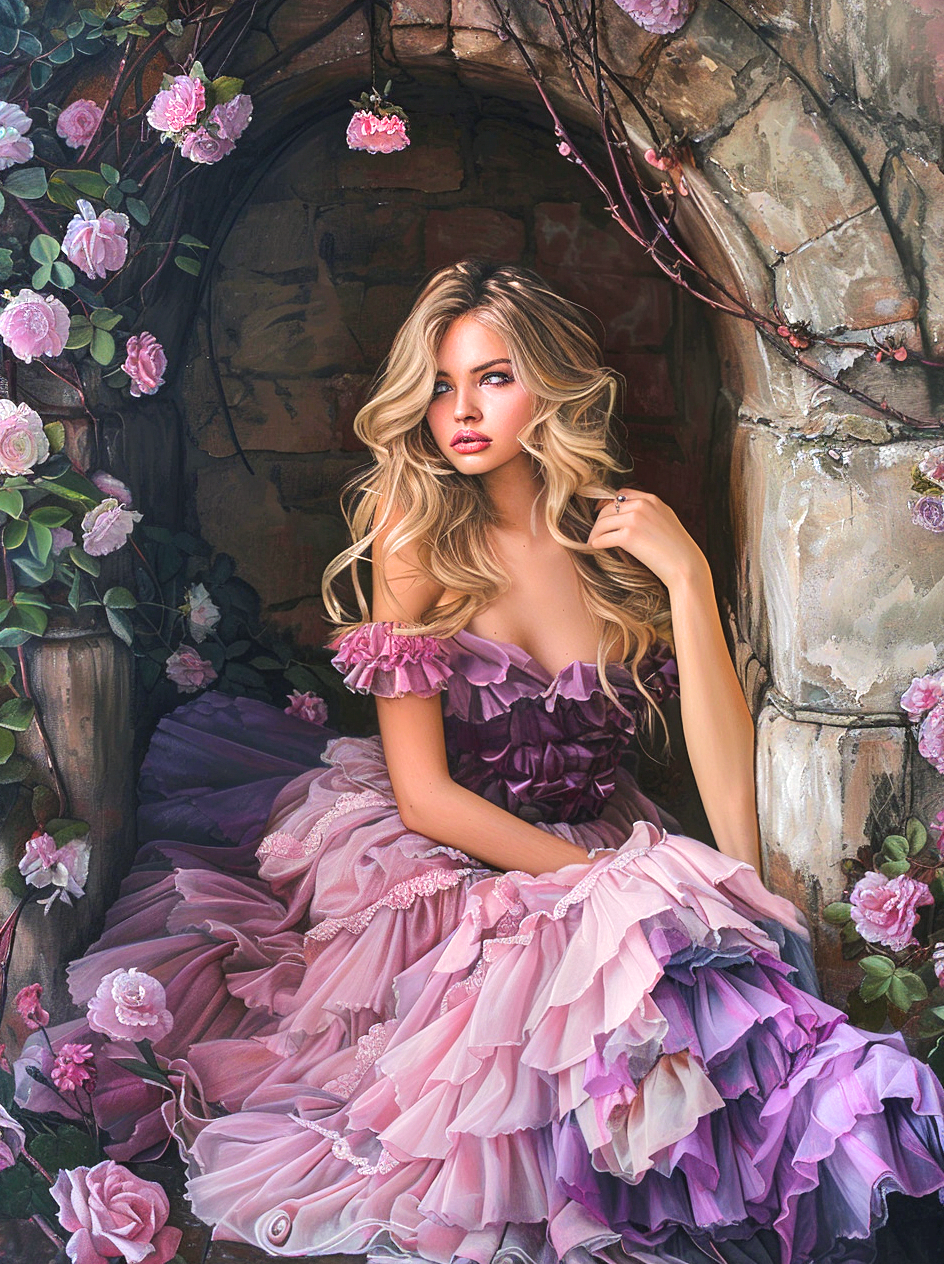 Tunnel Archway Girl Purple Dress Diamond Art Kit