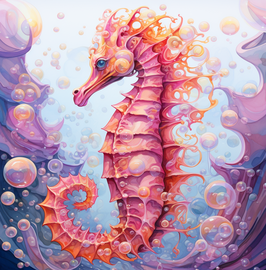 Orangered Seahorse Bubbles Diamond Art Kit