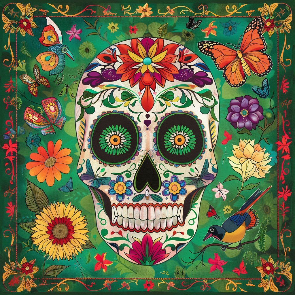 Flower Frame Skull Diamond Art Kit