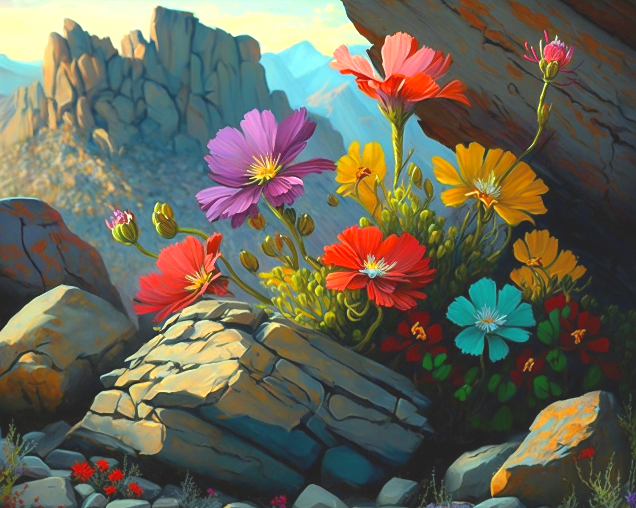 Flowers In The Rocks Diamond Art Kit