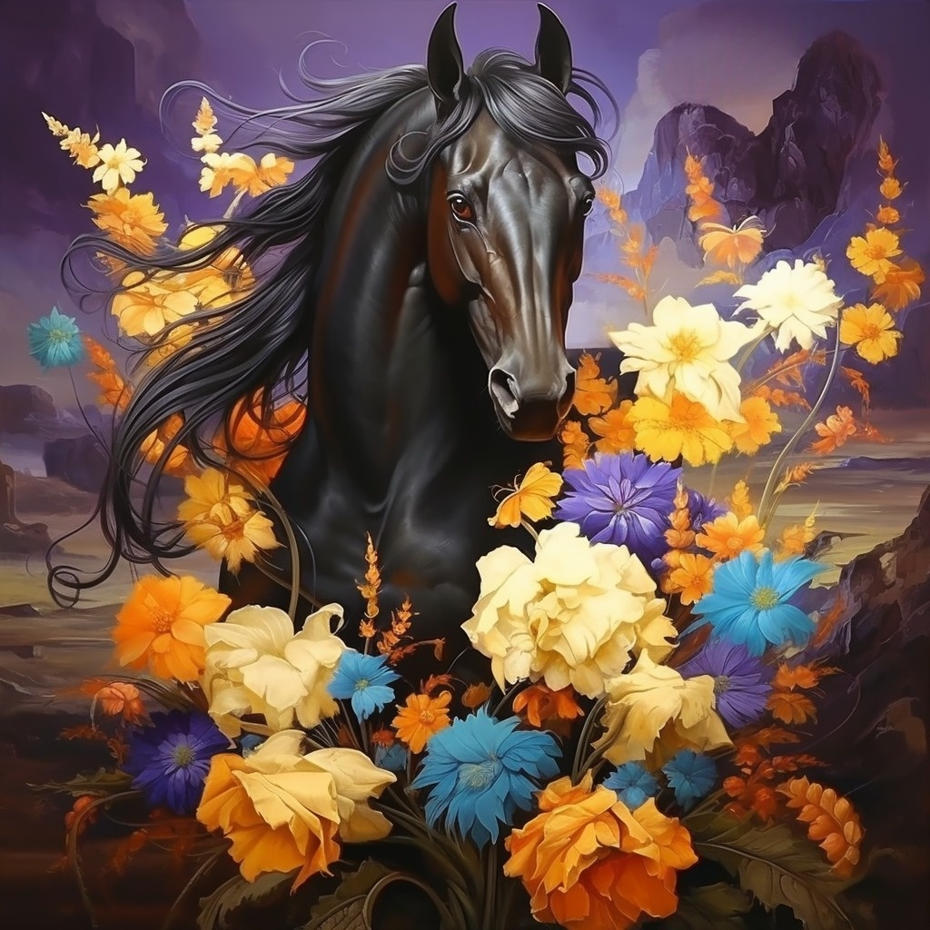 Yellow Flower Black Stallion Diamond Art Kit
