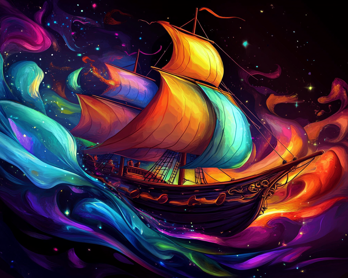 Colorful Waves Sailing Ship Diamond Art Kit