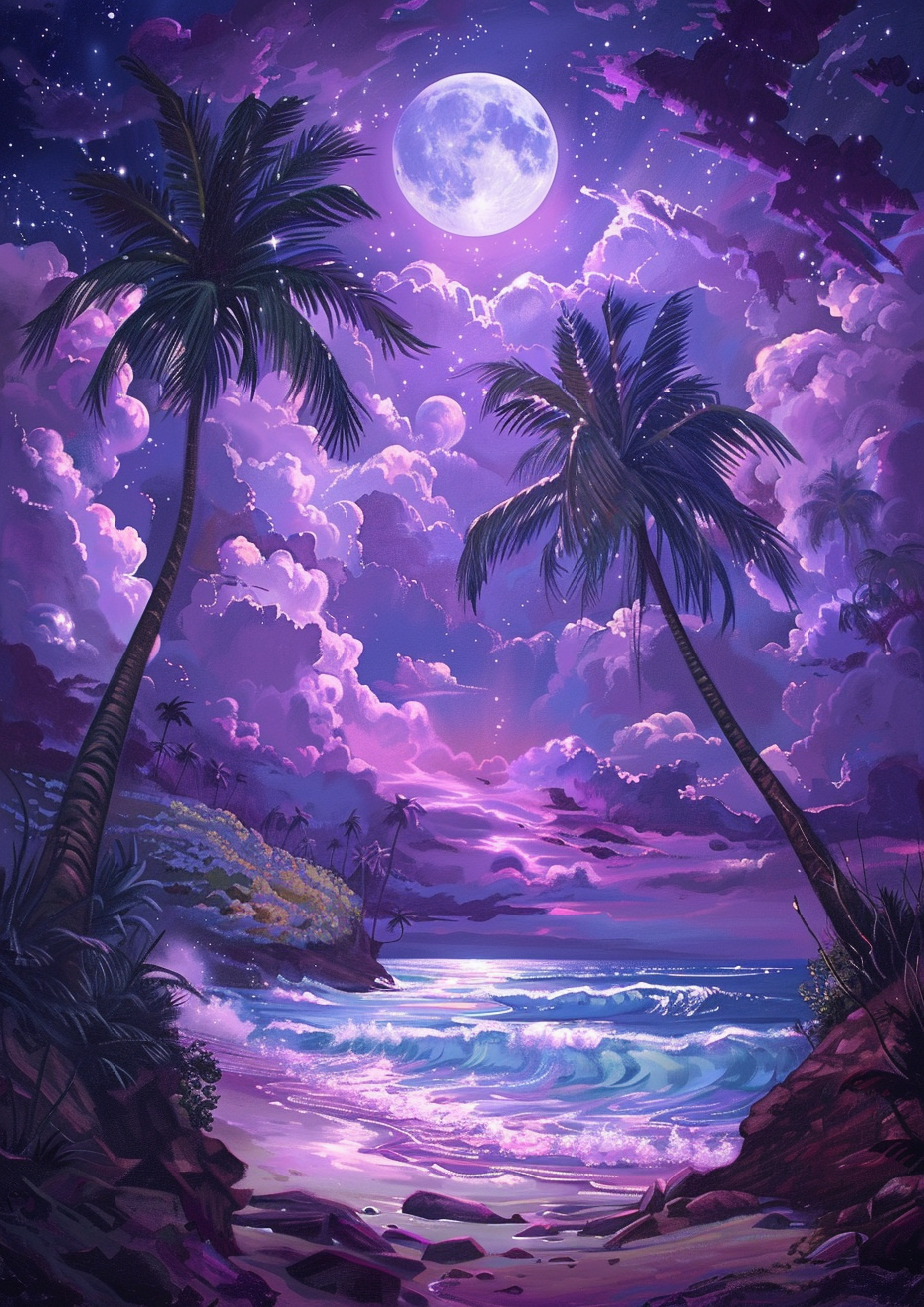 Palms And Clouds Moonlight Beach Diamond Art Kit