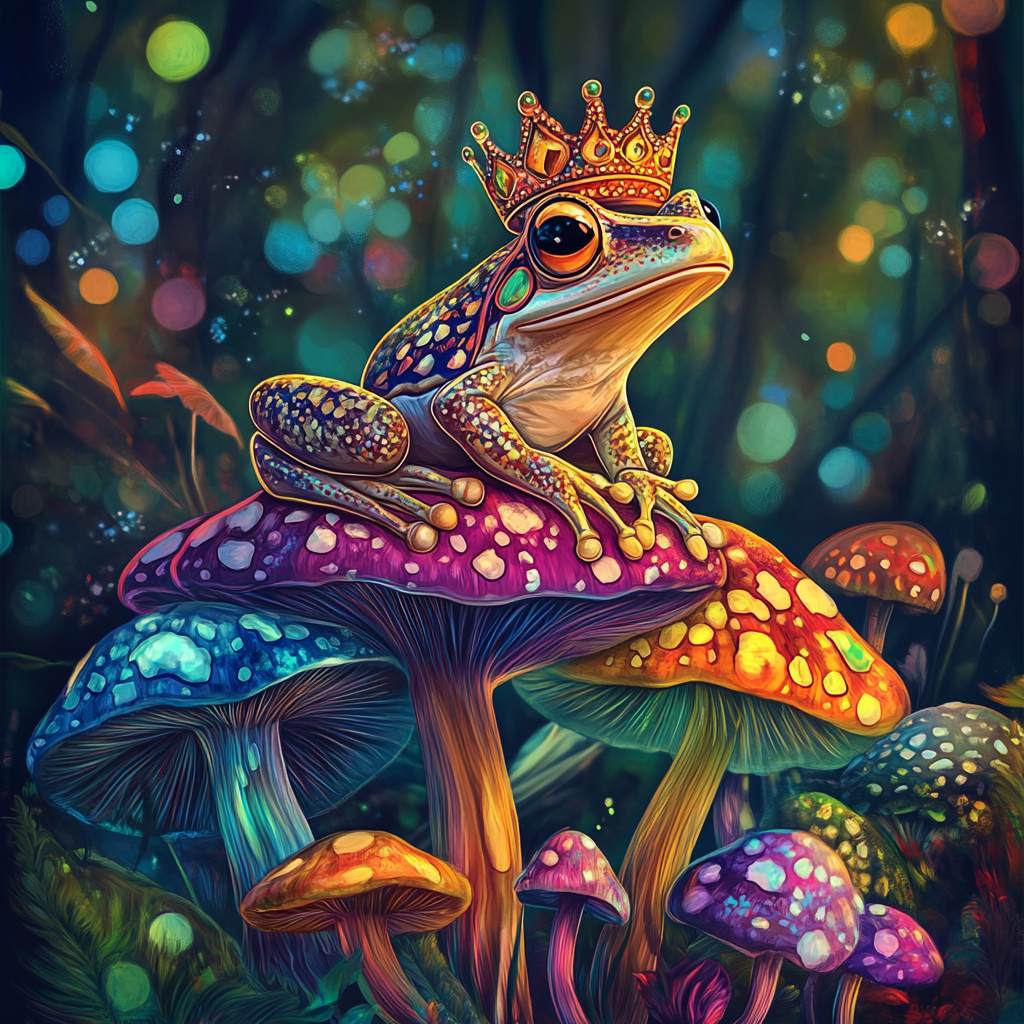 King Frog And Colorful Mushrooms Diamond Art Kit