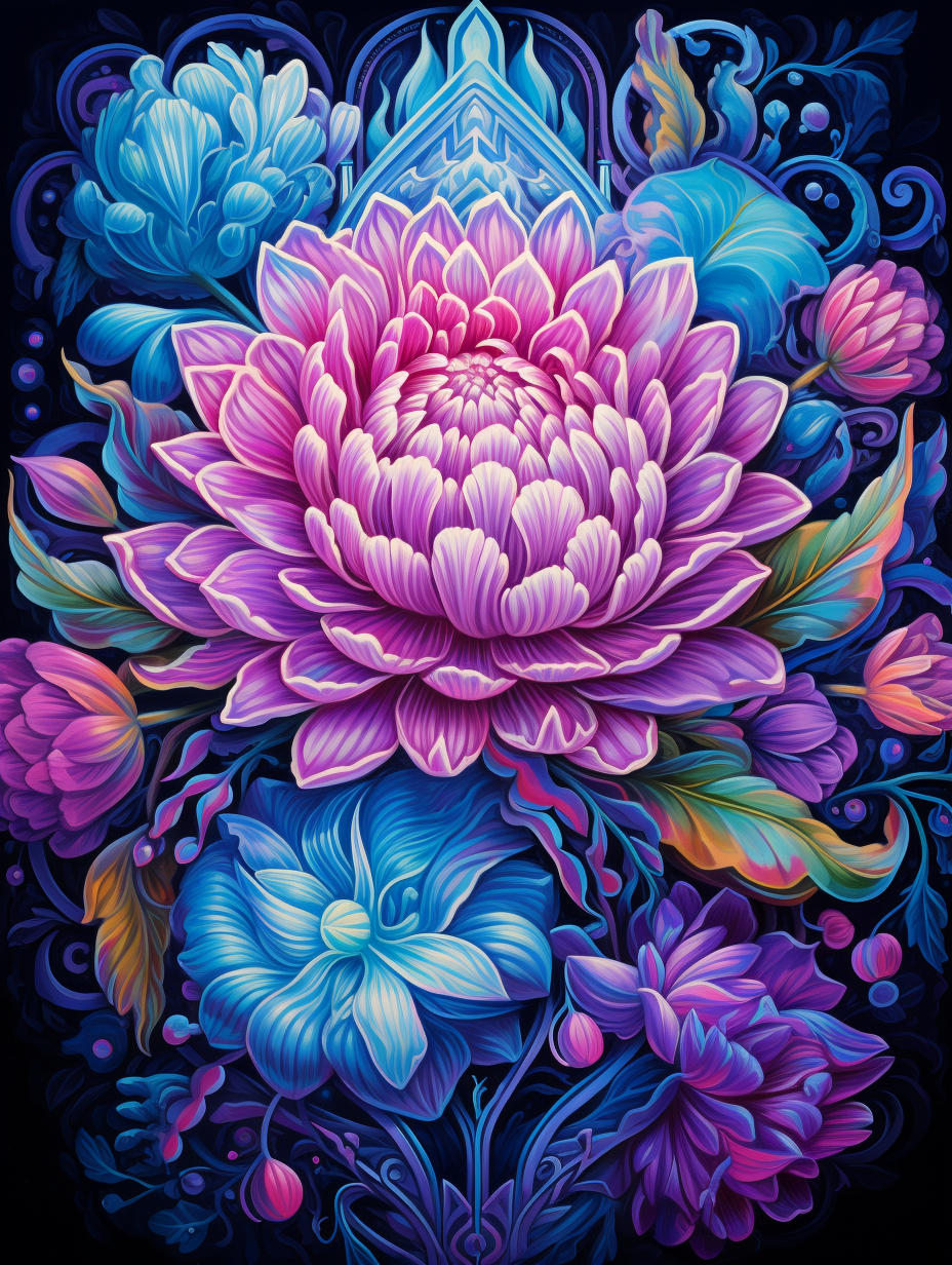 Pink Peony And Blue Flowers Diamond Art Kit