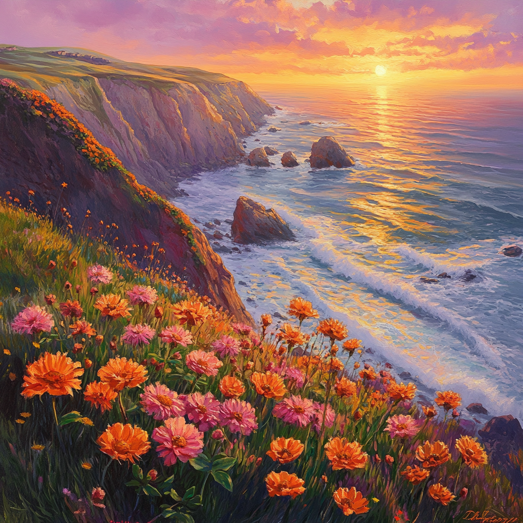 Grass And Flowers By The Ocean Diamond Art Kit
