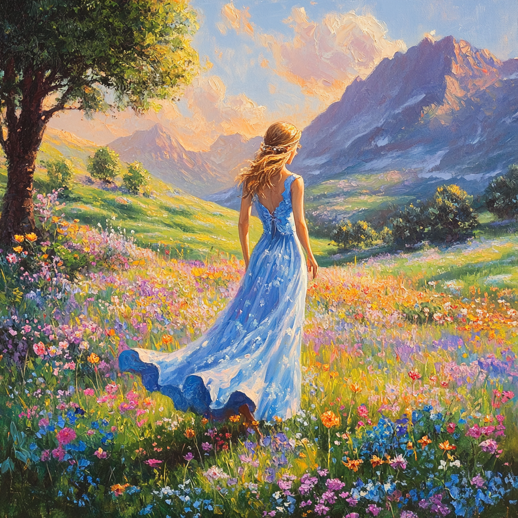 Flowing Blue Dress Girl Diamond Art Kit