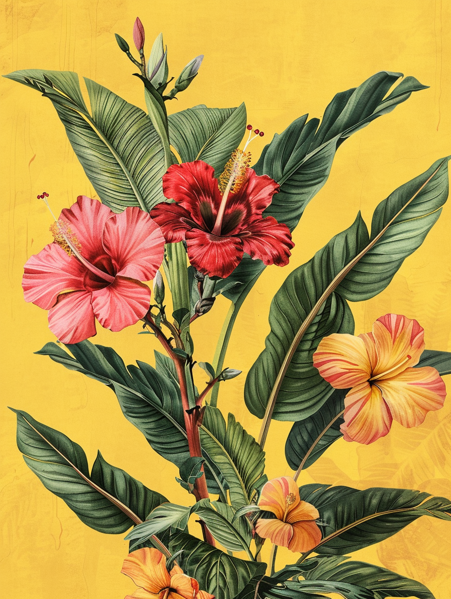 Yellow Background Hibiscus Diamond Art Kit