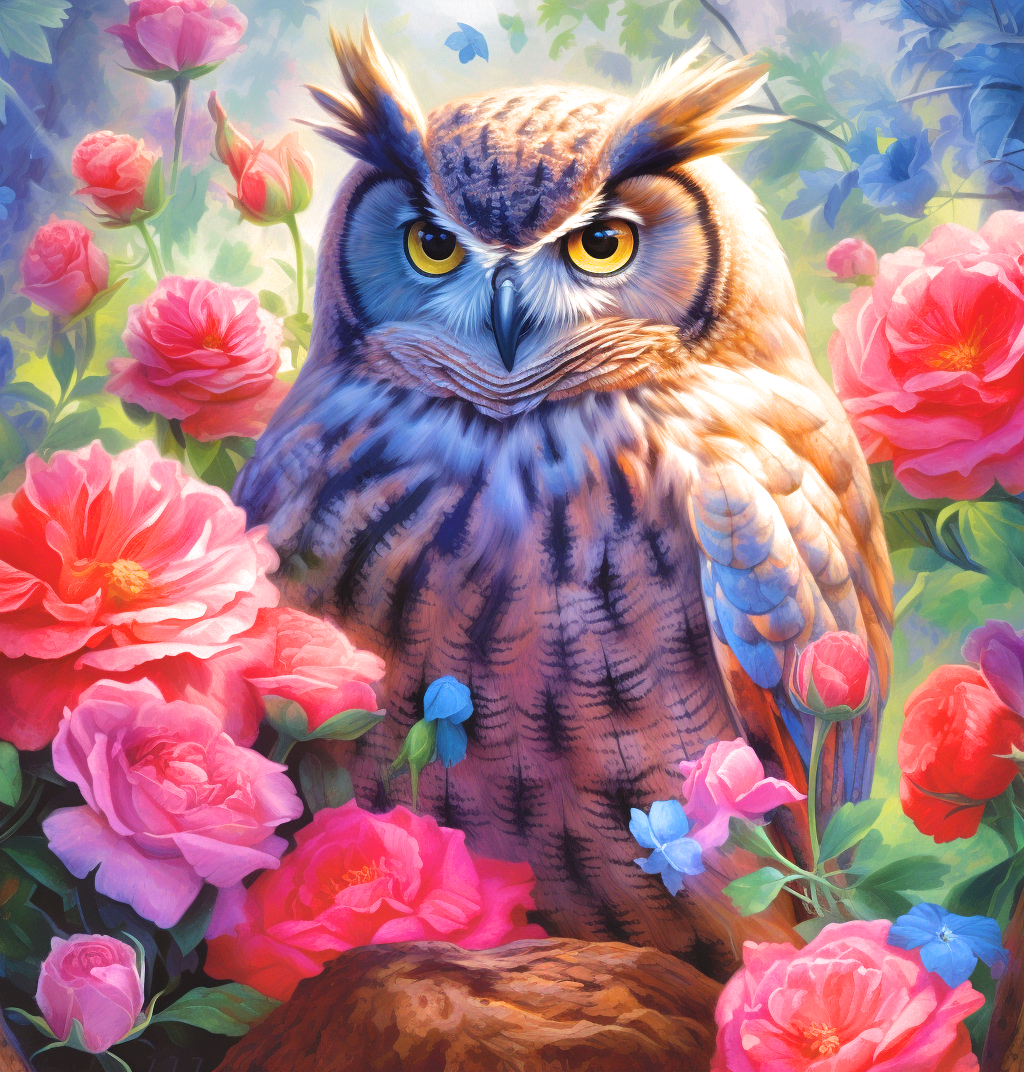 Pink Flower Owl Diamond Art Kit