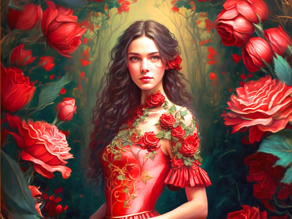 Red Rose Girl Diamond Art Kit