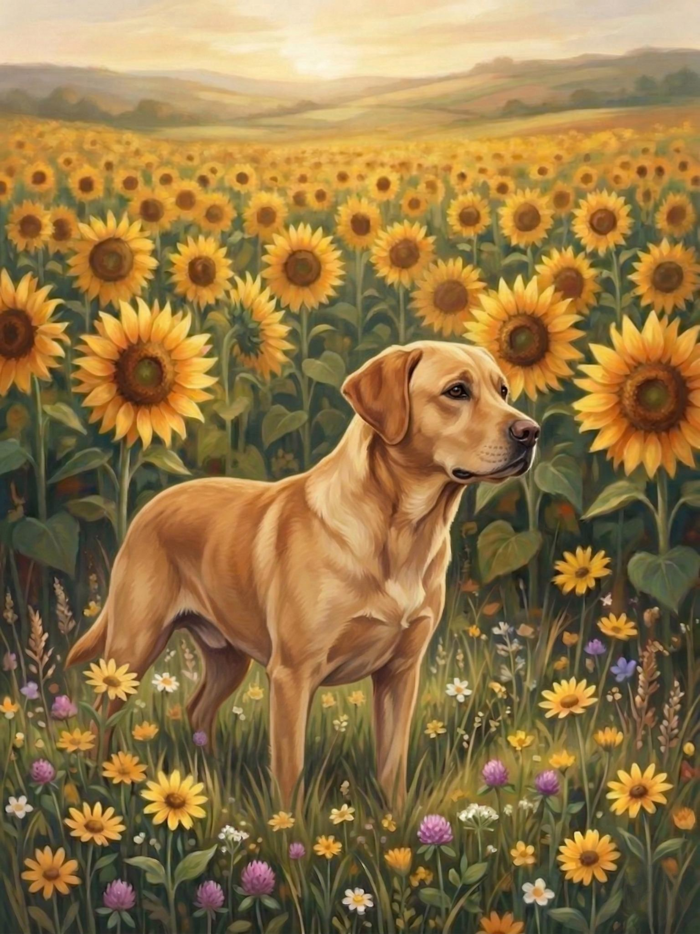 Sunflower Field Yellow Labrador Retriever Diamond Art Kit