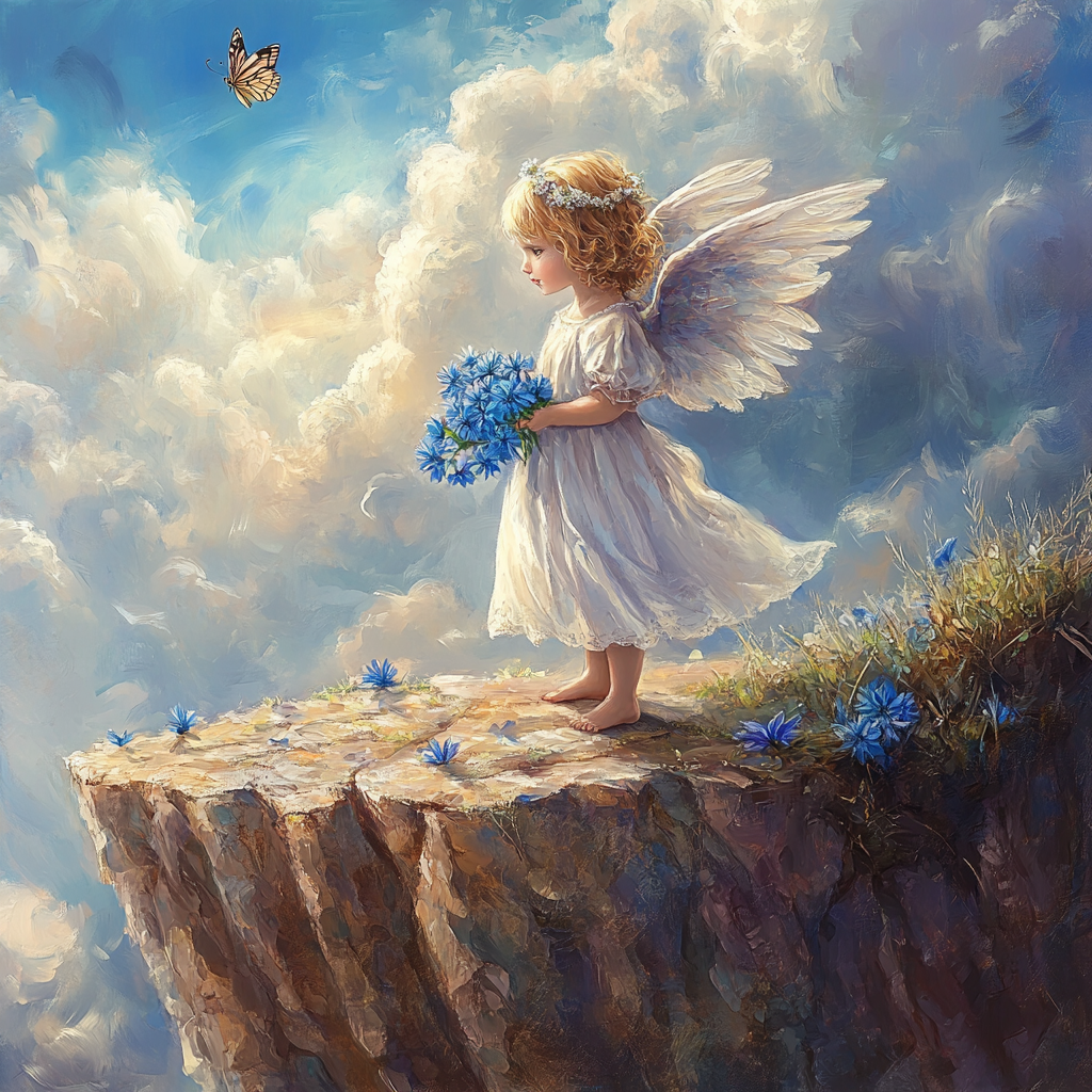 Blue Flower Little Angel Diamond Art Kit