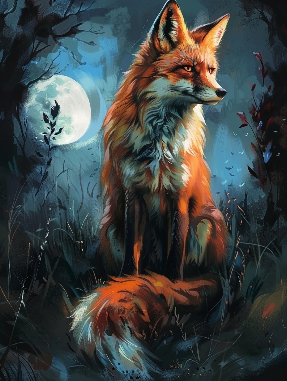 Fox And Moon Abstract Diamond Art Kit