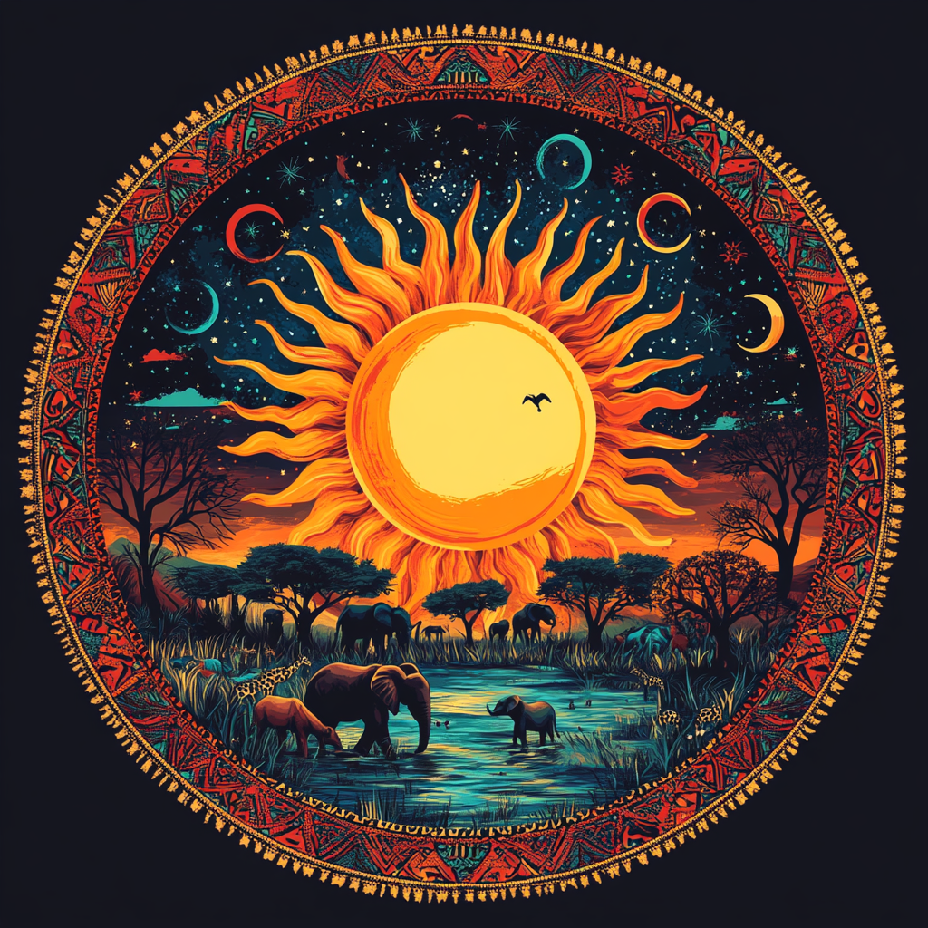 Yellow Sun African Animal Circle Diamond Art Kit
