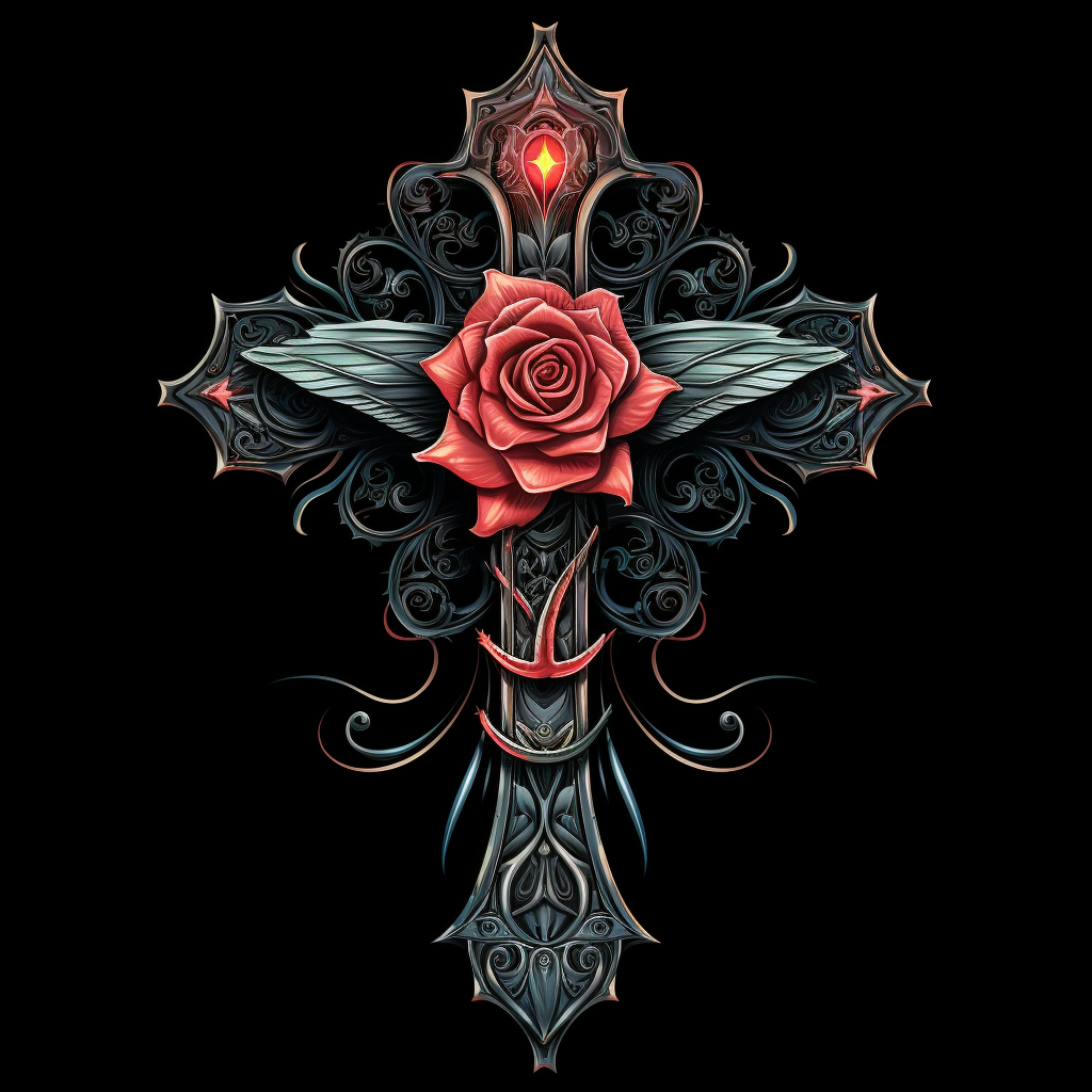 Red Rose Center Cross Diamond Art Kit