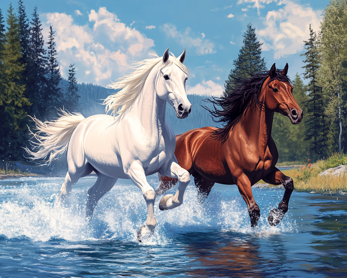 White And Brown Horse Diamond Art Kit