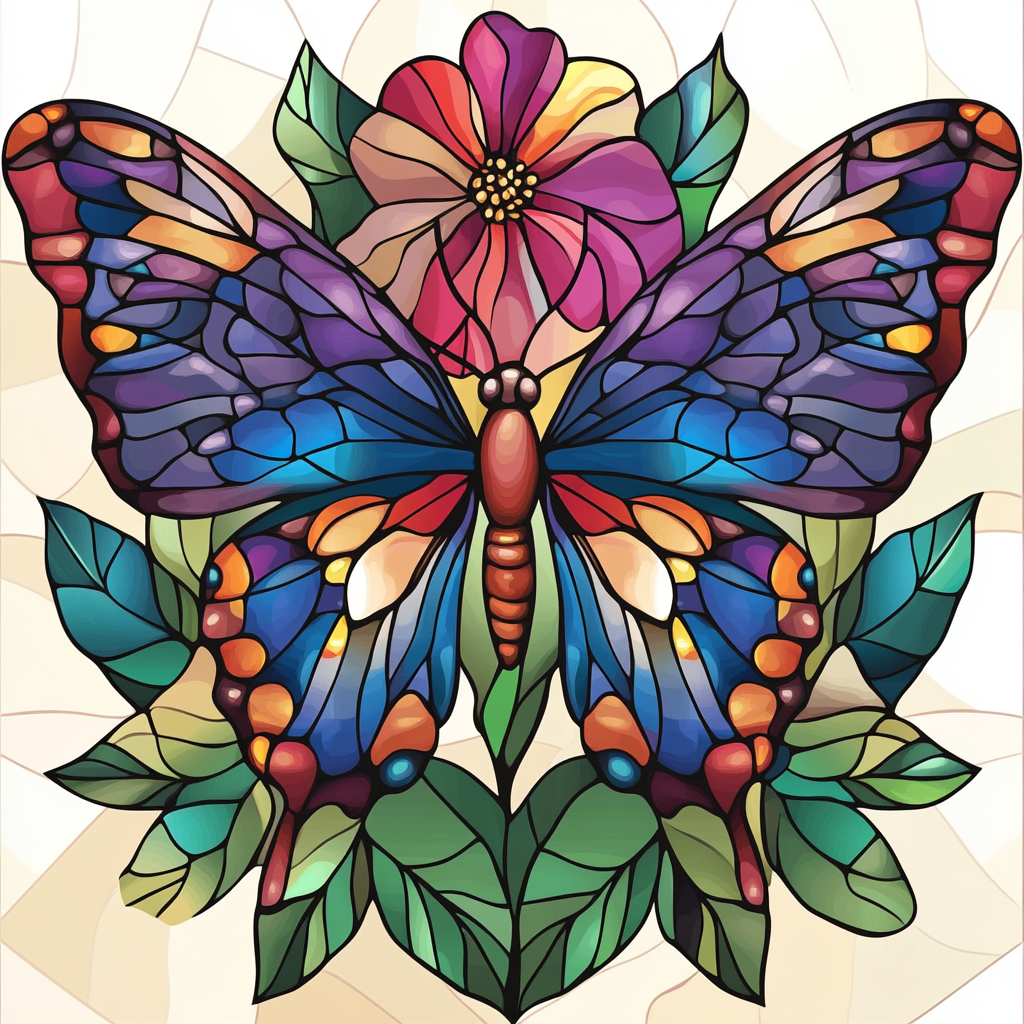Leaves And Flowers Abstract Butterfly Diamond Art Kit