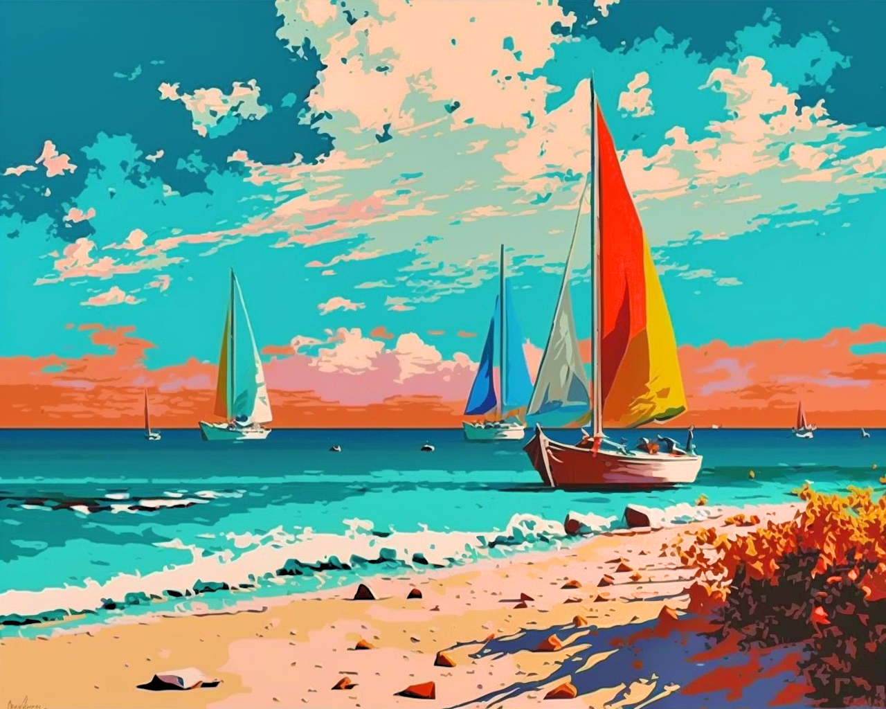 Sailboat Beach Diamond Art Kit