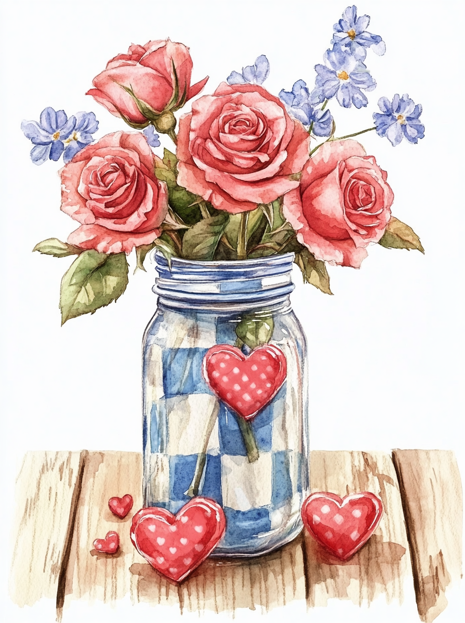 Four Pink Roses Jar Diamond Art Kit