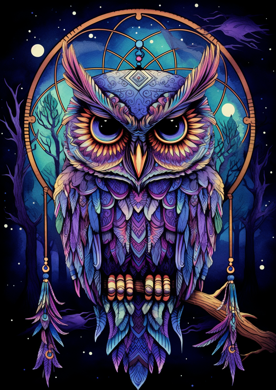 Full Moon Forest Owl Dreamcatcher Diamond Art Kit