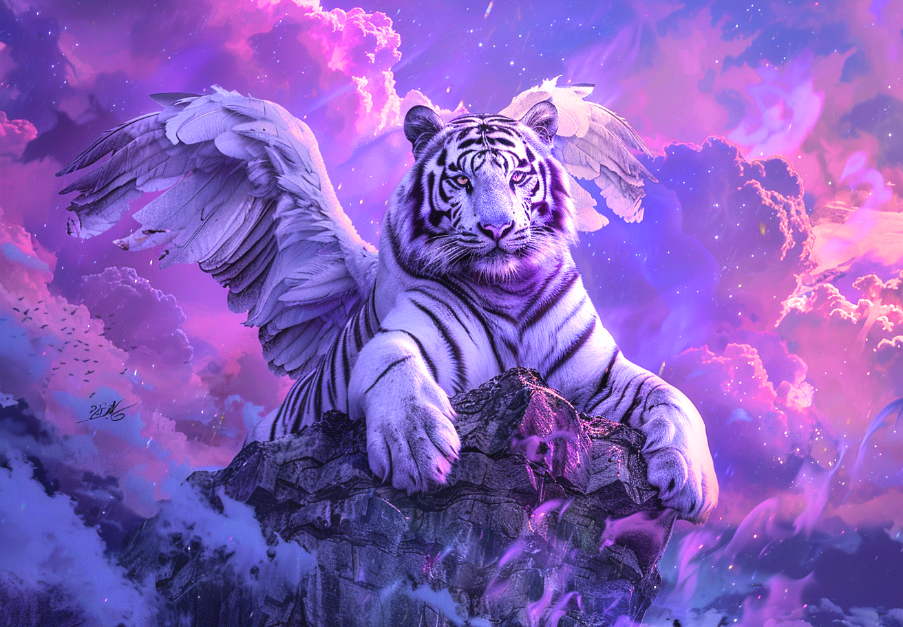 Purple Sky Winged Tiger Diamond Art Kit