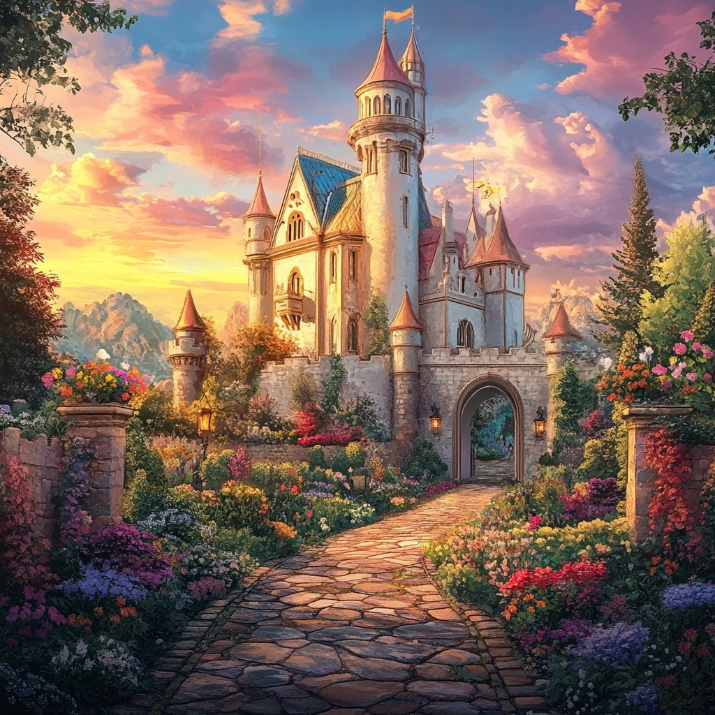 Pink Clouds Fairytale Castle Diamond Art Kit