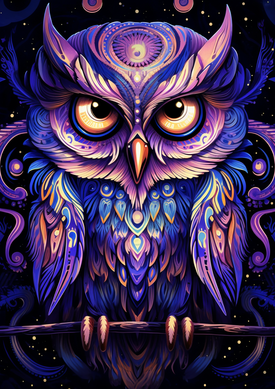 Blue Purple Abstract Owl Diamond Art Kit